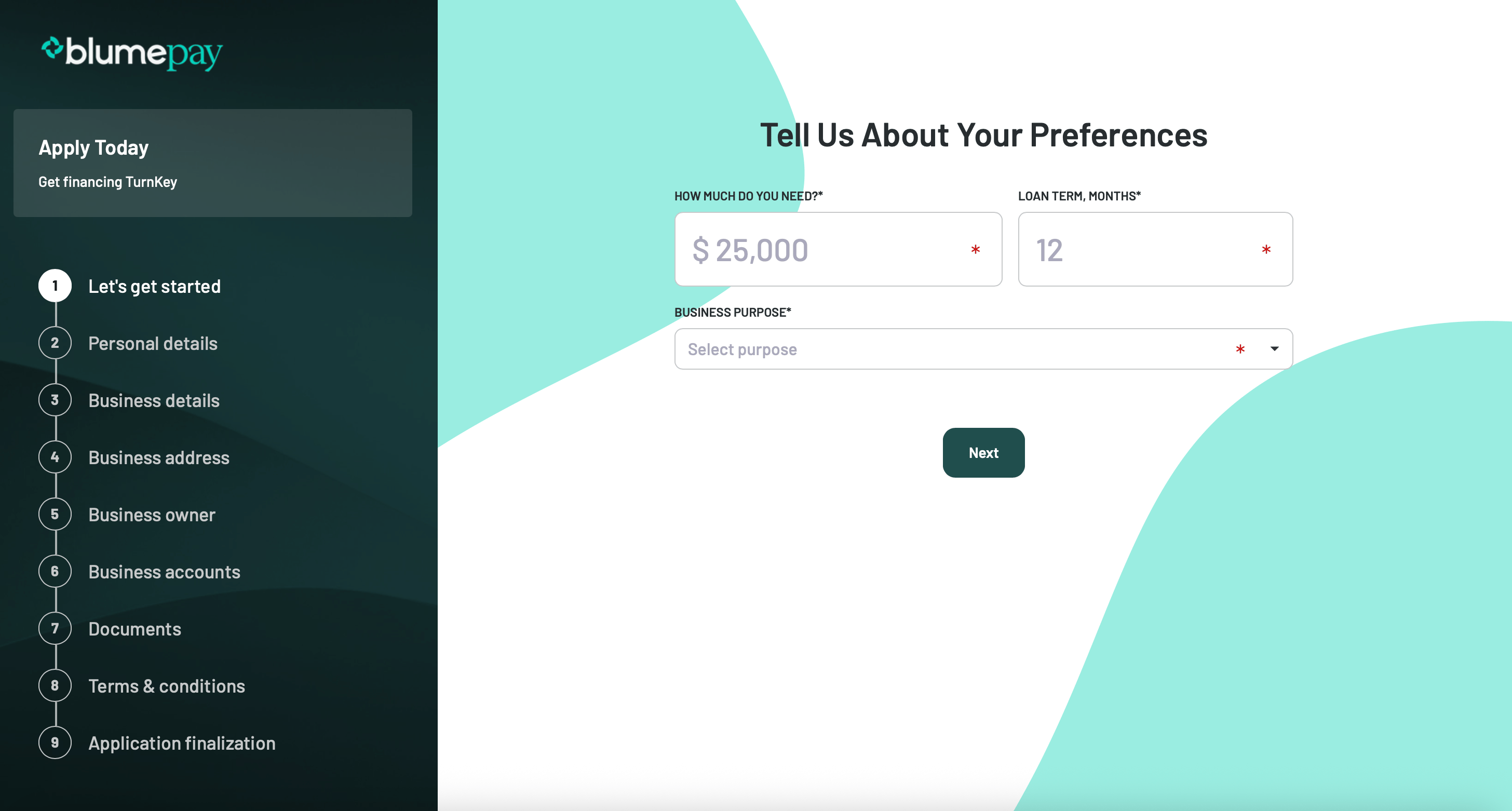 Blumepay Business user journey