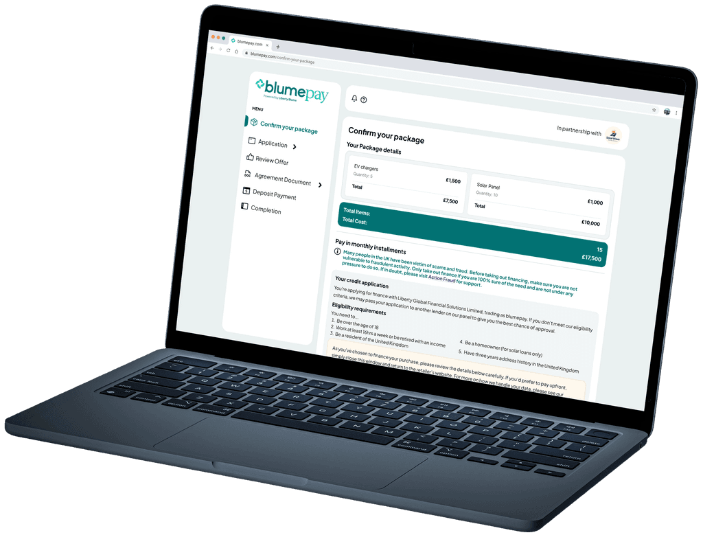 Image of laptop showing blumepay user journey
